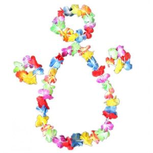 Hawaiian Flower Garlands 4 item set with Hawaii Bracelets Hawaii Headband Hawaii Necklace
