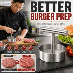 Stainless Steel Round Burger Press Non-Stick Hamburger Patty Maker 304 Stainless Steel Meat Press BBQ Grill Tool Heavy Duty Easy Cleaning Home Kitchen Cooking Mold