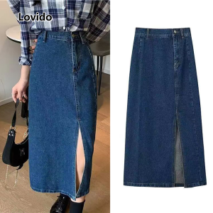 Split denim midi skirt new summer womens bottom simple casual solid color plus size XS to 6XL