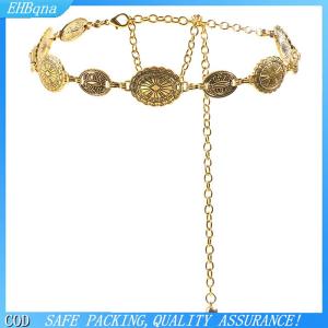 COD Phong Cách Retro Của Phụ Nữ Kim Loại Eo Chuỗi Có Thể Điều Chỉnh Trang Trí Vòng Tròn Khắc Chuỗi Vành Đai Phong Cách Cao Phụ Kiện