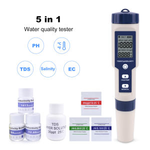 Yieryi Máy Kiểm Tra Chất Lượng Nước 5 Trong 1 Mới PH/EC (Độ DẫN) /TDS (Ppm)/Độ Mặn (Ppt)/Máy Kiểm Tra Nhiệt Độ Chống Nước Với Dung Dịch Hiệu Chuẩn