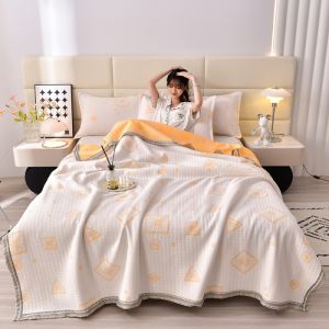 Knitted Cotton Cool Feeling Summer Quilt Double Sided Jacquard Air Conditioner Comforter Bed Cover(Pillow Not Include)