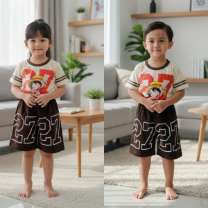 Setelan Tidur Anak Laki-Laki & Perempuan Karakter Kartun  Motif Kaos 27 Usia 1-10 Tahun Bahan Katun