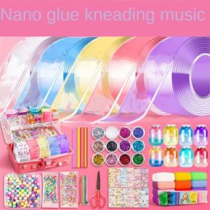 NAM ใช้ซ้ำได้ อเนกประสงค์อเนกประสงค์ กันน้ำกันน้ำได้ ของเล่นมือกด สัตว์เลี้ยงสำหรับสัตว์เลี้ยง ของเล่นภาพวาด DIY กาวลูกบอลน้ำ ของขวัญวันเกิดของขวัญ เทปสองด้าน ฟองกาวนาโน เป่าฟองทั้งชุด นวดกาวนาโน เทปนาโน