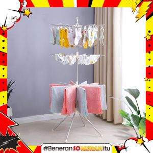 Jemuran Berdiri Lipat Handuk Baju Kaos Kaki Bayi Stand Hanger Foldable Drying Rack 3 Susun