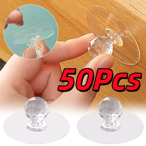 50Pcs Clear Cabinet Drawer Knobs Self-Adhesive Drill Free Diamond Crystal Shaped Pulls Handles Push Helper