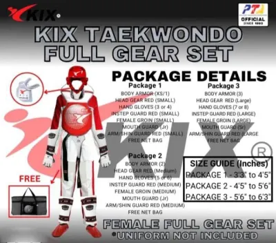 KIX TAEKWONDO FULL GEAR SET with (FREE NET BAG) uniform NOT included