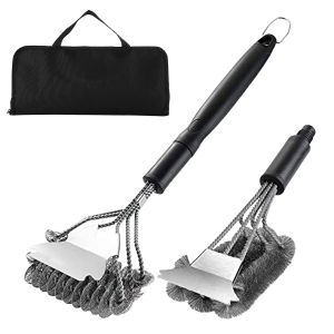 2PCS/SET Barbeque Grill Brush with Bag Detachable Handle BBQ Cooking Steel Wire Cleaning Brush Scraper Berus Kasar Grill