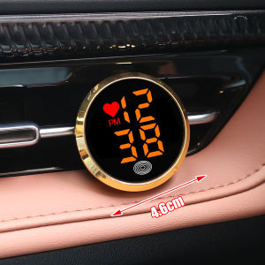 Touch-Control Night Light Car Clock with LED Digital Display Car Steering Wheel Dashboard Alloy Clock Ornament Built-in Battery