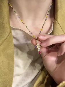 Super Flashing Colorful Zircon Cross Necklace Sweet Cool Style Colorful Diamond Unique Clavicle Chain 40+5cm