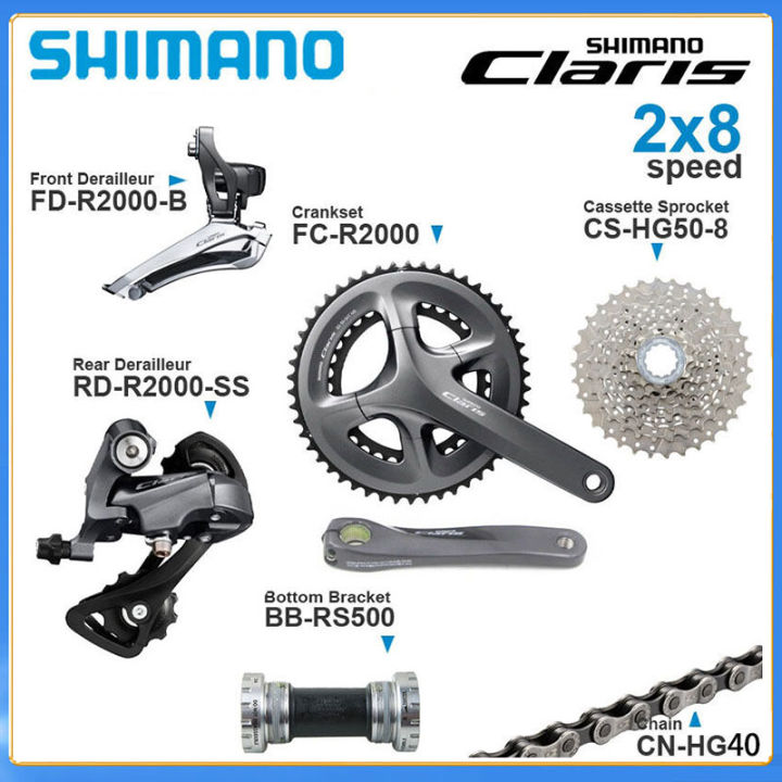 Shimano Claris R2000 Groupset 2x8 Speed Road Bike R2000 Crankset 170mm 50 34t With RS501 BB R2000 Front Derailleur Rear Derailleur HG50 8 11 28T Cassette HG40 Chain Bicycle Accessories store Lazada PH