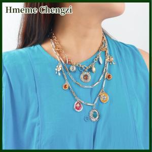 Hmeme 3Pcs set Exaggerated Multi-layer Alloy Floral Resin Color Blocked Vacation Necklace For Women Summer Party Jewelry Accessories