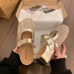 Free Shipping Thick-Soled 4Cm Height-Increasing Closed-Toe Slip-On Sandals For Women 2026 New Style With Rhinestone Embellishments Easy To Wear