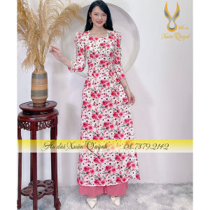 Áo Dài Lụa Habutai Tay Bồng Hoa Hồng Trẻ Trung Thanh Lịch K59 - Áo Dài Xuân Quỳnh