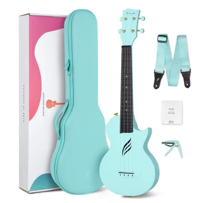 Enya Concert Ukulele Nova U 23’’ Carbon Fiber Travel Ukulele with Beginner Kit includes online lessons case strap capo