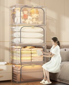 <Buy 5 Free 1> SG SHIP Steel Frame Storage Boxes Foldable Breathable Transparent Clothing Quilt Organizer Dustproof Bag