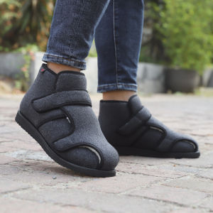 RUCHI Winter Mid-Cut Cotton Cloth Puffy Fat Swollen Widened Adjustable Velcro Diabets Foot Shoes For Men or Women