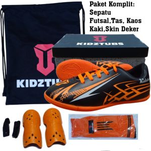 KIDZTUBS Sepatu Futsal Anak Paket Komplit Sepatu Futsal Tas Skin Deker Kaos Kaki Usia 6-10 Tahun Size 28 29 30 31 32 33 34 35 36 37 KDZ1703011625