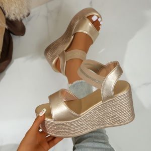 Free Shipping WomenS Large-Size Sandals New Spring/Summer Styles Featuring A Platform Sole Wedge Heel Elastic Straps And A Waterproof Upper Perfect For Casual Wear