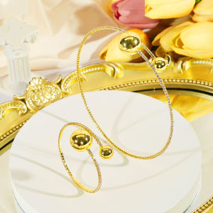 SEQUITO Luxury Golden Silvery Jewelry Set Round Adjustable Bangle Necklace AAA Cubic Zirconia Ladies Evening Party Jewelry SJ413