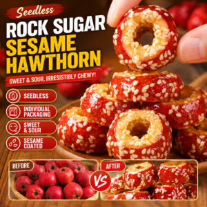 Seedless Sugar Coated Hawthorn Balls Freeze Dried Crispy Snack Individually Packed Hollow Hawthorn with Sesame Traditional Chinese Candy Treats