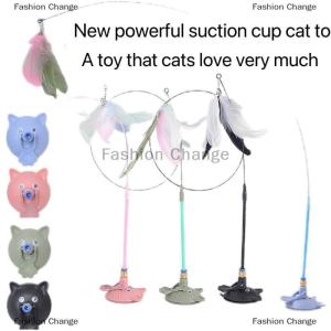 [COD] Fashion Change Interactive Cat Toy Sucker Feather Self-Amusement Badminton Stick Bite Strong Suction Cup Long Rod Steel Wire Pet Toy Supplies