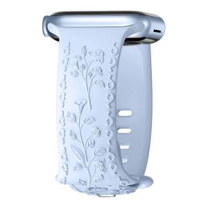 Flower Engraved Strap for Apple Watch Ultra 2/Ultra 49mm 45mm 41mm 42mm 38mm 44mm 40mm Women iWatch Rose Pattern Silicone Band for Apple Watch Series 9 8 7 6 5 4 3 2 1 SE SE2