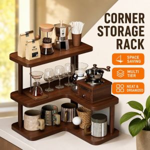 Home&Life.8 3 Tier Bamboo Desktop Corner Shelf Cup Holder Kitchen Office Table Storage Organizer For Coffee Tea Mugs Books Space Saving Home Decor Items