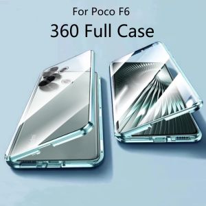 360 Full Case For Poco F6 Case Double Sided Adsorption Metal Capa Tempering Glass Protect Cover For Xiaomi Poco F6 5G