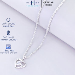 Dây Chuyền Bạc Nữ S990 Nguyên Chất Hình Trái Tim Cách Điệu Nhân Đá Trắng 4 ly Sáng Nổi Bật - Vàng Bạc Duy Hiển