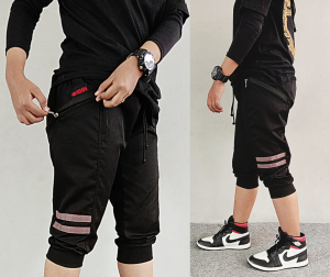 Celana jogger 3/4 jogger short pants zipper black