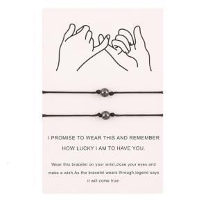 2 Pieces Magnetic Black Gallstone Bracelet European and American for Creative Hand-woven Adjustable Couple Bracelet