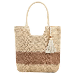Hand-Woven Handbags Contrast Color with Tassels Weaving Underarm Bag Large-Capacity Handmade Fashion Casual Simple for Seaside Holiday [Vodool Official Center]