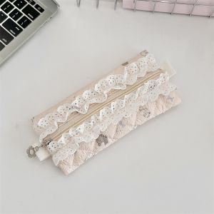 WEIYA Large Capacity Lace Pencil Pouch Fresh Cosmetic Bag Stationery Storage Bag Trendy Makeup Bag Flower Pattern Pen Case Christmas Gift
