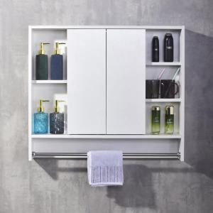 Solid Wood Sliding Door Feng Shui Mirror Hidden Bathroom Mirror Cabinet Bathroom Dressing Wall-Mounted Storage Cabinet with Smart Mirror