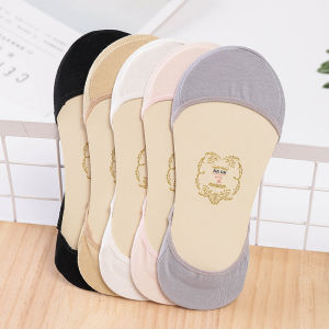 【♡Lovely girls house♡】5Pairs Women Cotton Boat Socks Silicone Non-slip Shallow Mouth High Heels Invisible Socks