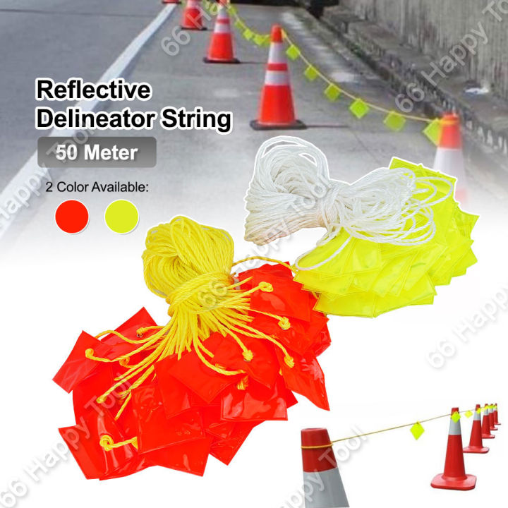 50m Safety Reflective Delineator String Rope Orange/Green High Visibility Warning Roadside Work Tali Pemantul Cahaya