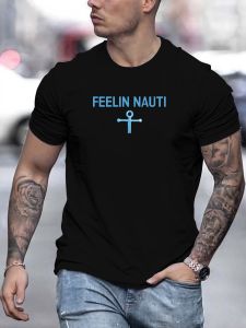 MEN FEELIN NAUTI pattern summer casual round neck short T-shirt