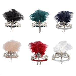 1920s Great Headpiece Flapper Headwear Rhinestoned Feather Hairband Hair Ornament for Lady Womern