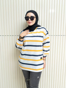 Kaos Oversize Wanita Garis Setrip Salur Lengan Kerut Katun Combed 20s PREMIUM Baju Garis LEGY STORE