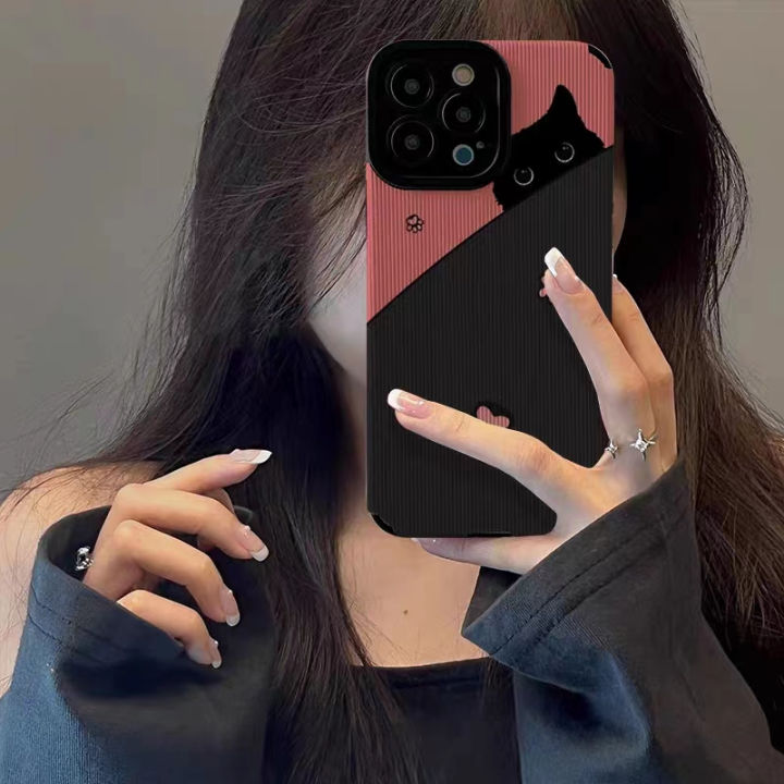 Cartoon Cute Cat ​Leather Texture Phone Case For iPhone 16/15/14