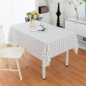 PVC Minimalist White Grid Table Cover Oil Proof Waterproof Foldable Reusable Dining Table Cloth