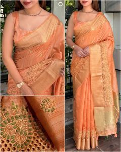 UCs Premium Assam Silk Saree with Thread Embroidery & Zari Weaving Chit Pallu