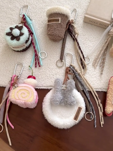 Handmade Keychain Plush Bag Pendant Afternoon Teas Series Dessert and Beverage Accessories Keyring for Women Girls