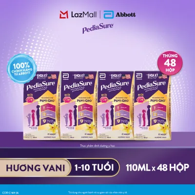 [CHỈ 21-29.8 GIÁ TỐT MUA NGAY-SLCH] 1 thùng 48 hộp PediaSure 1-10 tuổi dạng pha sẵn hương Vani 110ml