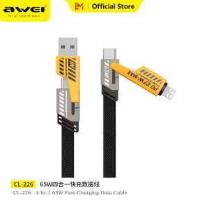 Awei CL-226 Zinc Alloy 4 plug fast charging cable 65w Type-C 27w Lighting with Indicator light for fast charging Nylon braided cable for iphone Huawei