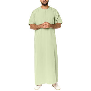 Cross-Border 2024 New Mens Muslim Robe   Middle East Arabic Dubai Zipper Solid Color Muslim Robe