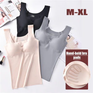 Pick-Fashion Yoga Tank Tops With Bra Paded Wide Shoulder Seamless Sports Vest For Women Fashion Korean Simple Plain Plus Size Cycling Jogging Fitness Tank Top