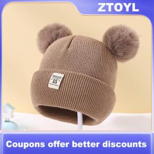 【ZTOYL】 Cute Winter Hat Solid Color Wool Knitted Bonnet Bebe Newborn Baby Hat Pompom For Kids Boys Girls Children Warm Cap