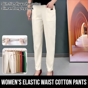 Women's Elastic Waist Cotton Pants: Plus Size & Casual Cotton Linen Loose Slimming Pants